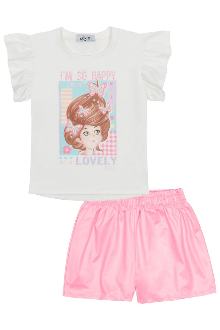 CONJUNTO INFANTIL KUKIÊ BLUSA MEIA MALHA E SHORTS EM MALHA UV - 87697