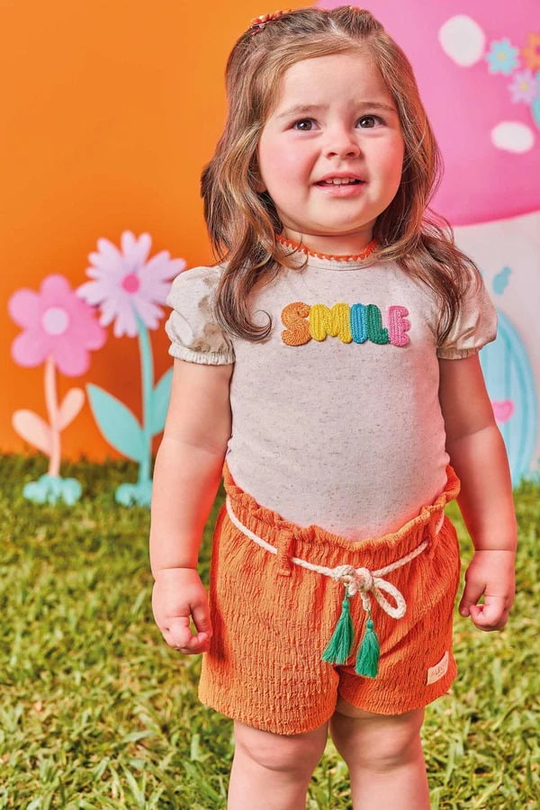 CONJUNTO INFANTIL KUKIÊ BODY EM COTTON E SHORTS EM MALHA ARRUGADA - 75288