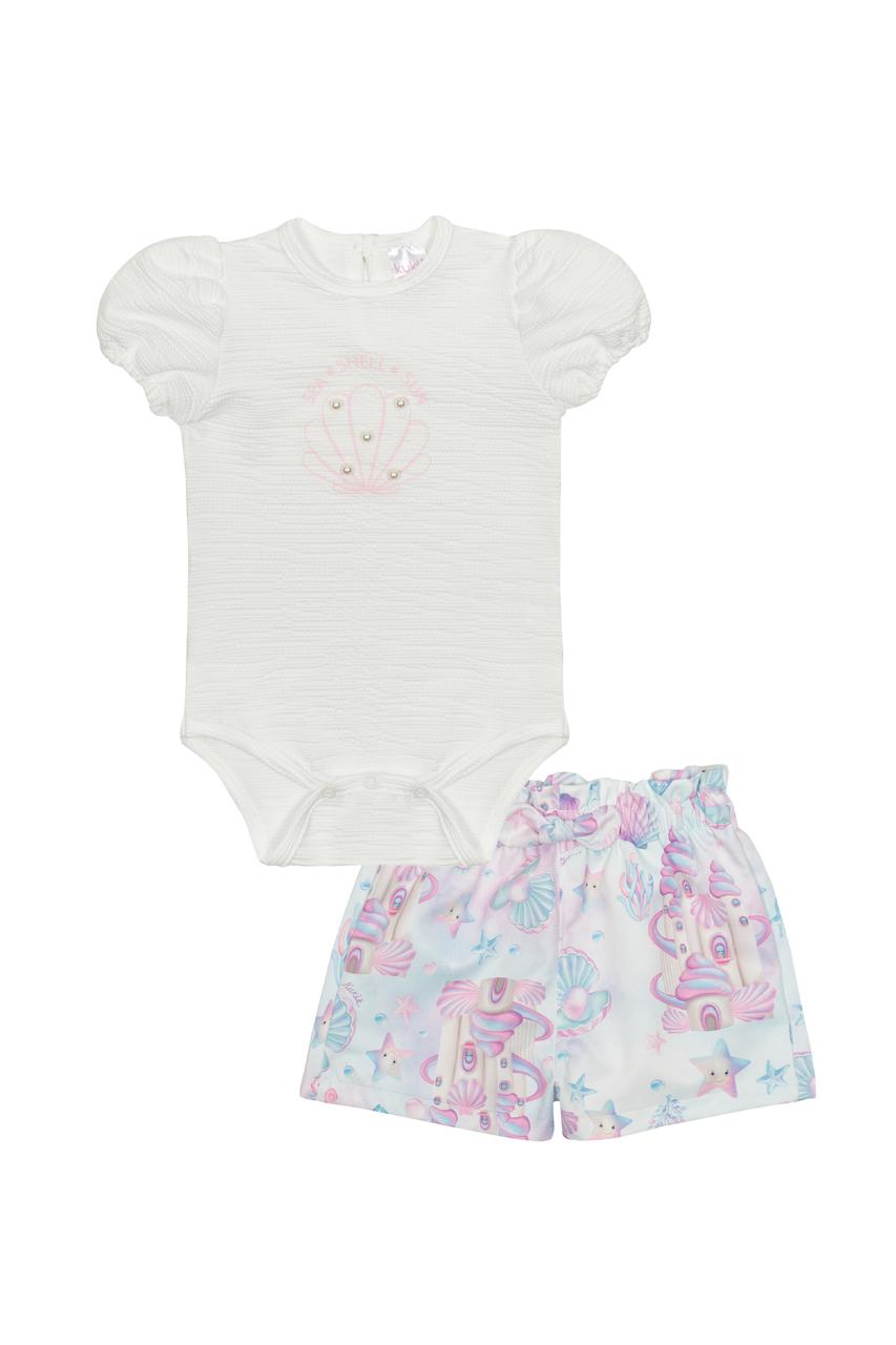 CONJUNTO INFANTIL KUKIÊ BODY EM MALHA UV ELASTIC E SHORTS EM SUPER CETIM - 87766