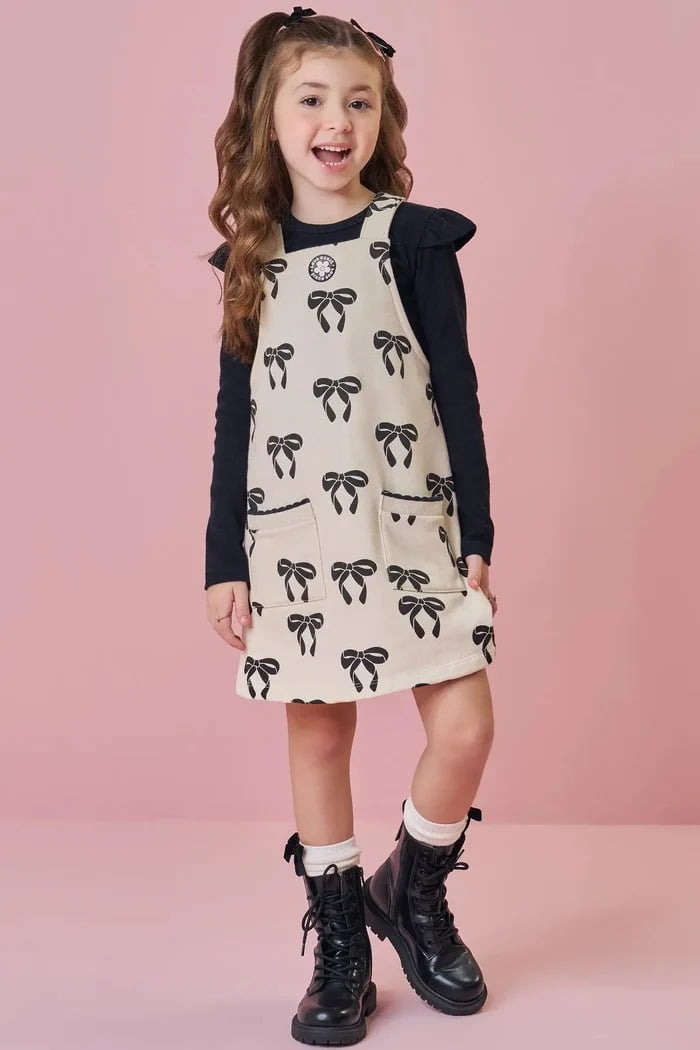 CONJUNTO INFANTIL KUKIÊ SALOPETE EM MOLETOM COM PELÚCIA E BLUSA EM CANELADO - 89827