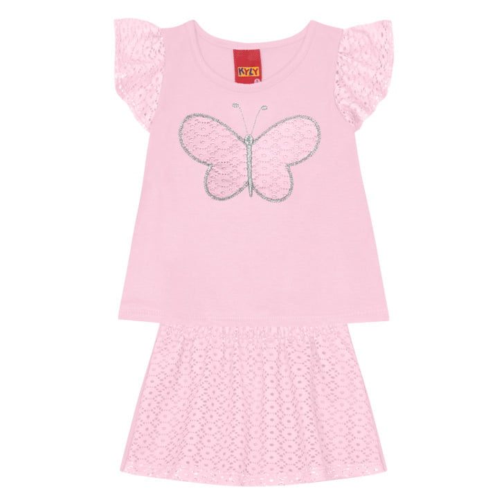 CONJUNTO INFANTIL KYLY BLUSA E SHORT SAIA COM DETALHE BORDADO - 1000687