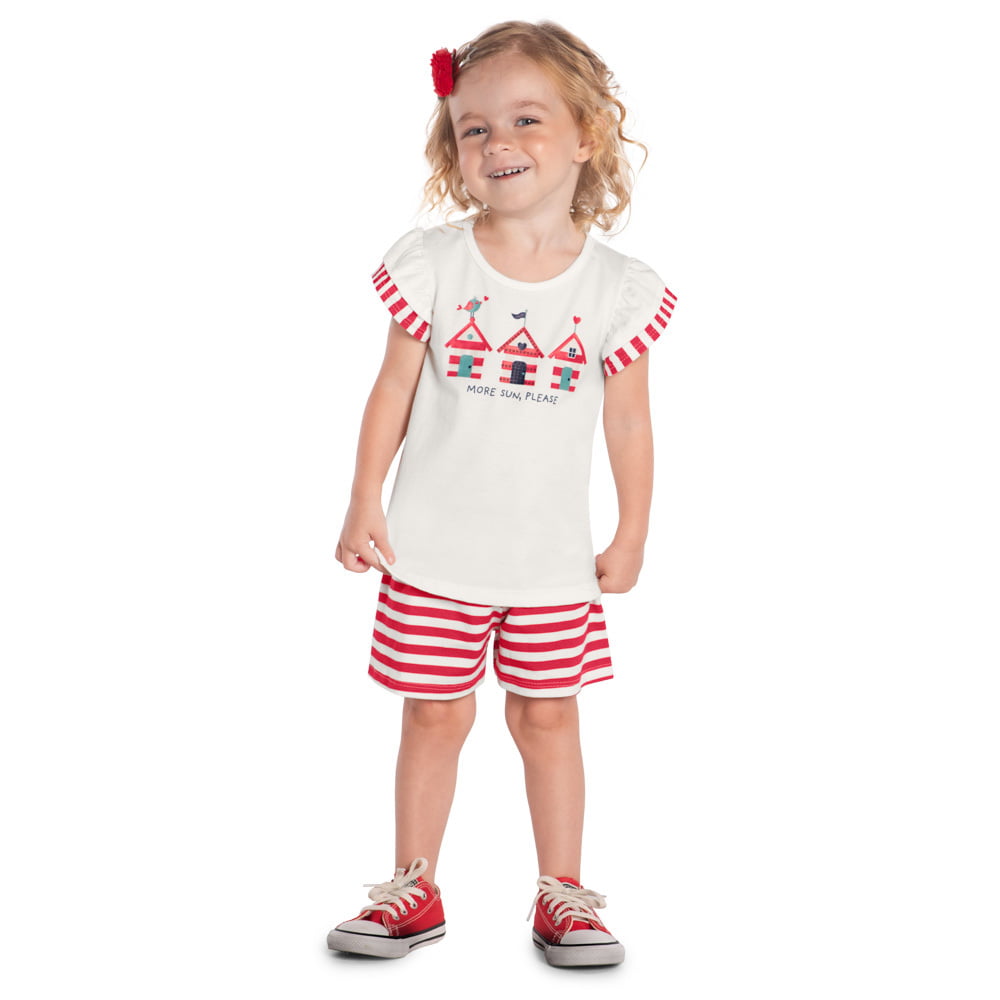 CONJUNTO INFANTIL KYLY BLUSA ESTAMPADA E SHORT LISTRADO - 1000211