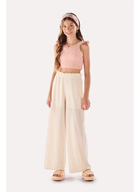 CONJUNTO INFANTIL MENINA ANJO BLUSA E CALÇA WIDE LEG EM MALHA TRICOT ROSÊ - 4600047