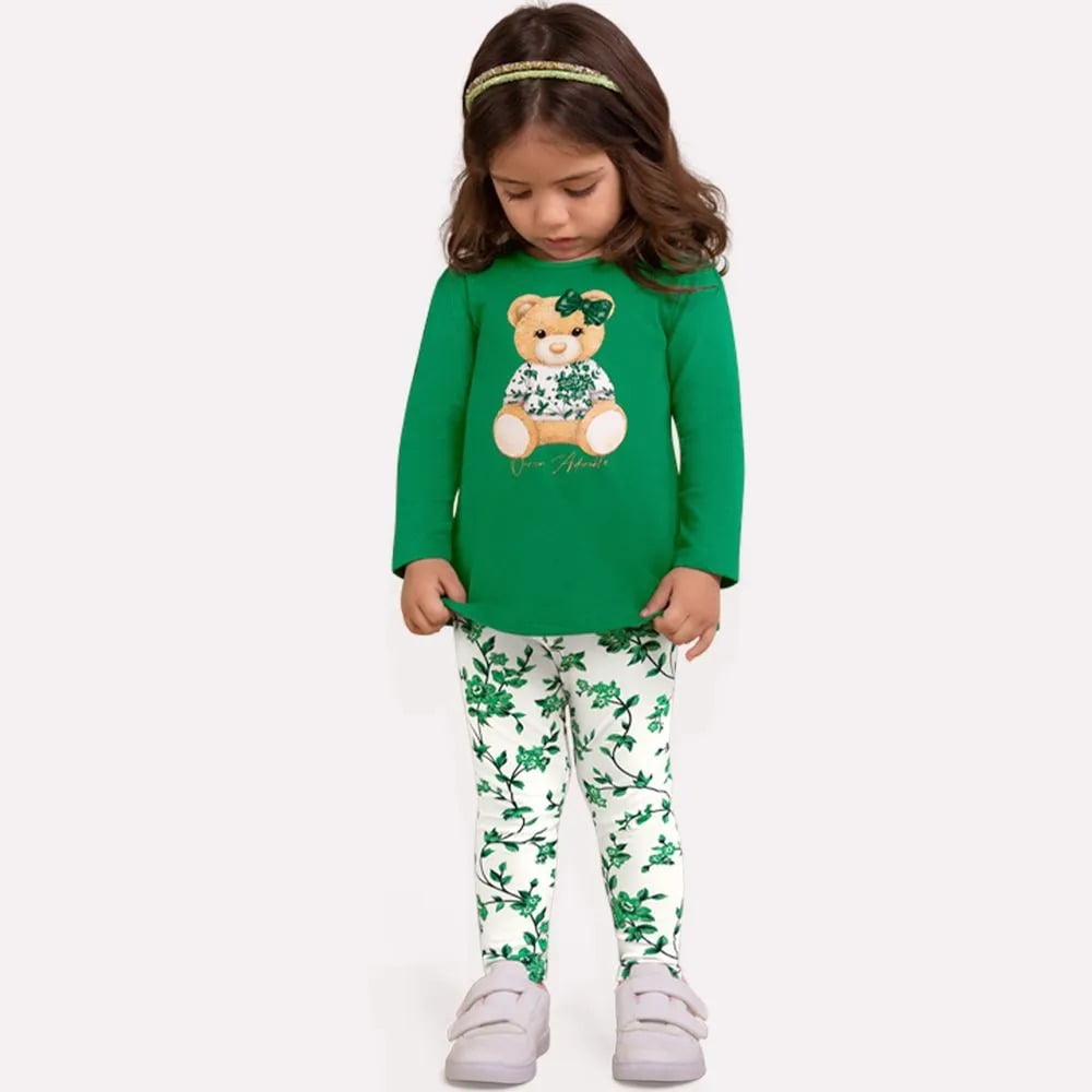 CONJUNTO INFANTIL MILON BLUSA E CALÇA LEGGING EM COTTON ESTAMPADO COM DETALHE STRASS - 2000077