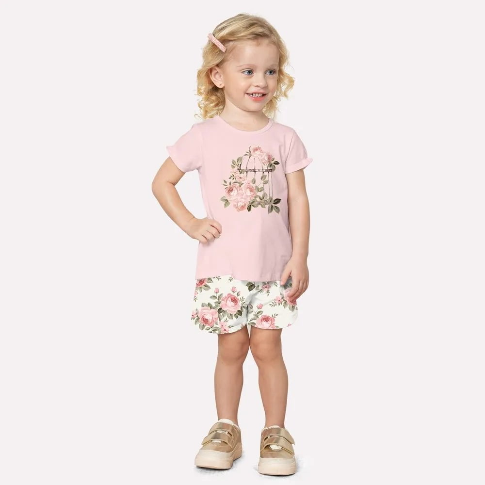 CONJUNTO INFANTIL MILON BLUSA E SHORT ESTAMPA FLORES - 2000948