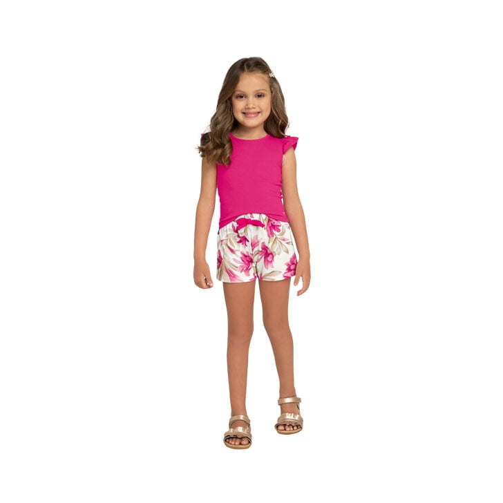 CONJUNTO INFANTIL MILON BLUSA CROPPED EM RIBANA E SHORT ESTAMPA FLORAL - 2000406