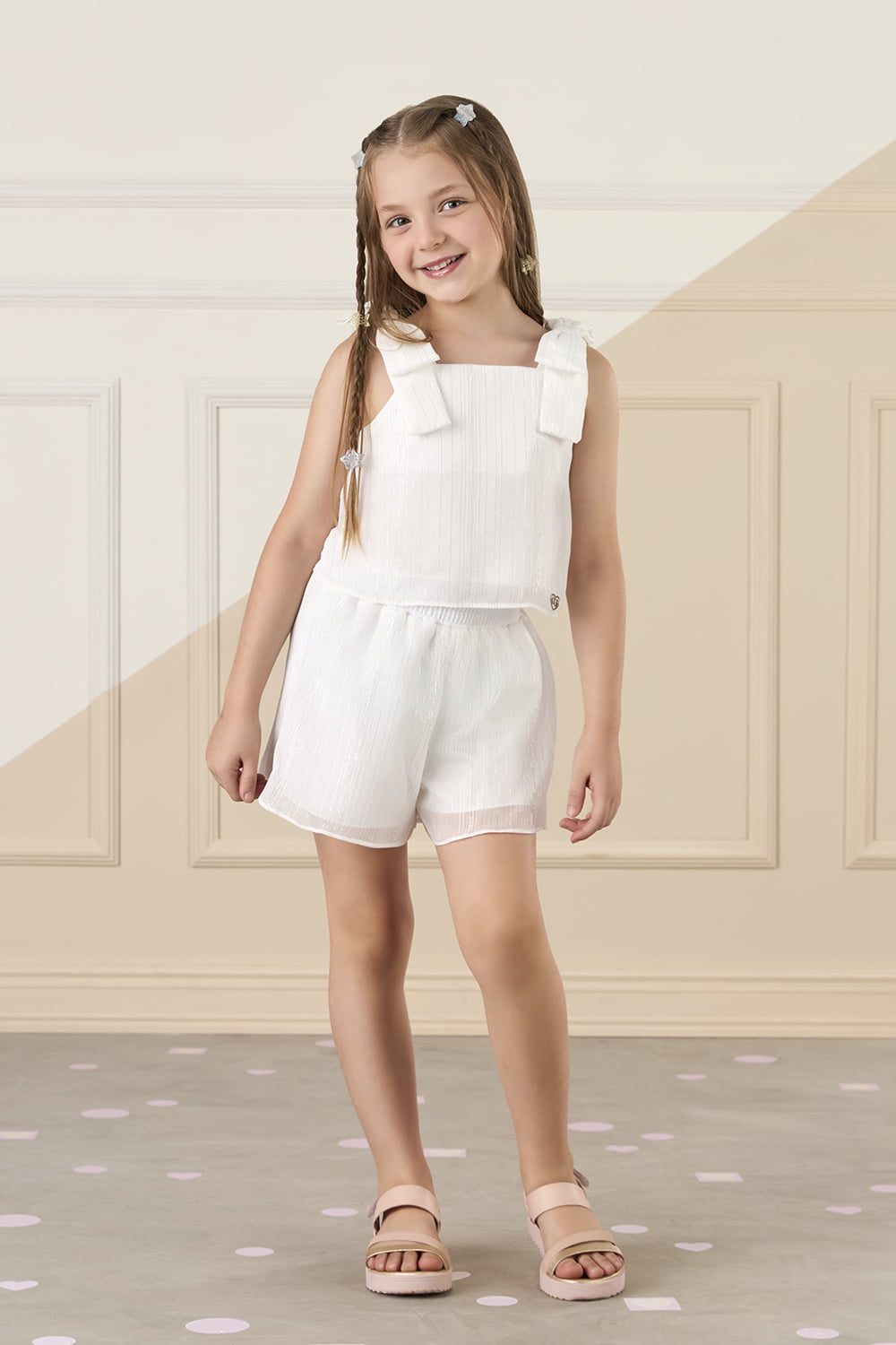 CONJUNTO INFANTIL MON SUCRÉ BLUSA E SHORT EM CHIFFON BRILHO COM FORRO - 51138025264