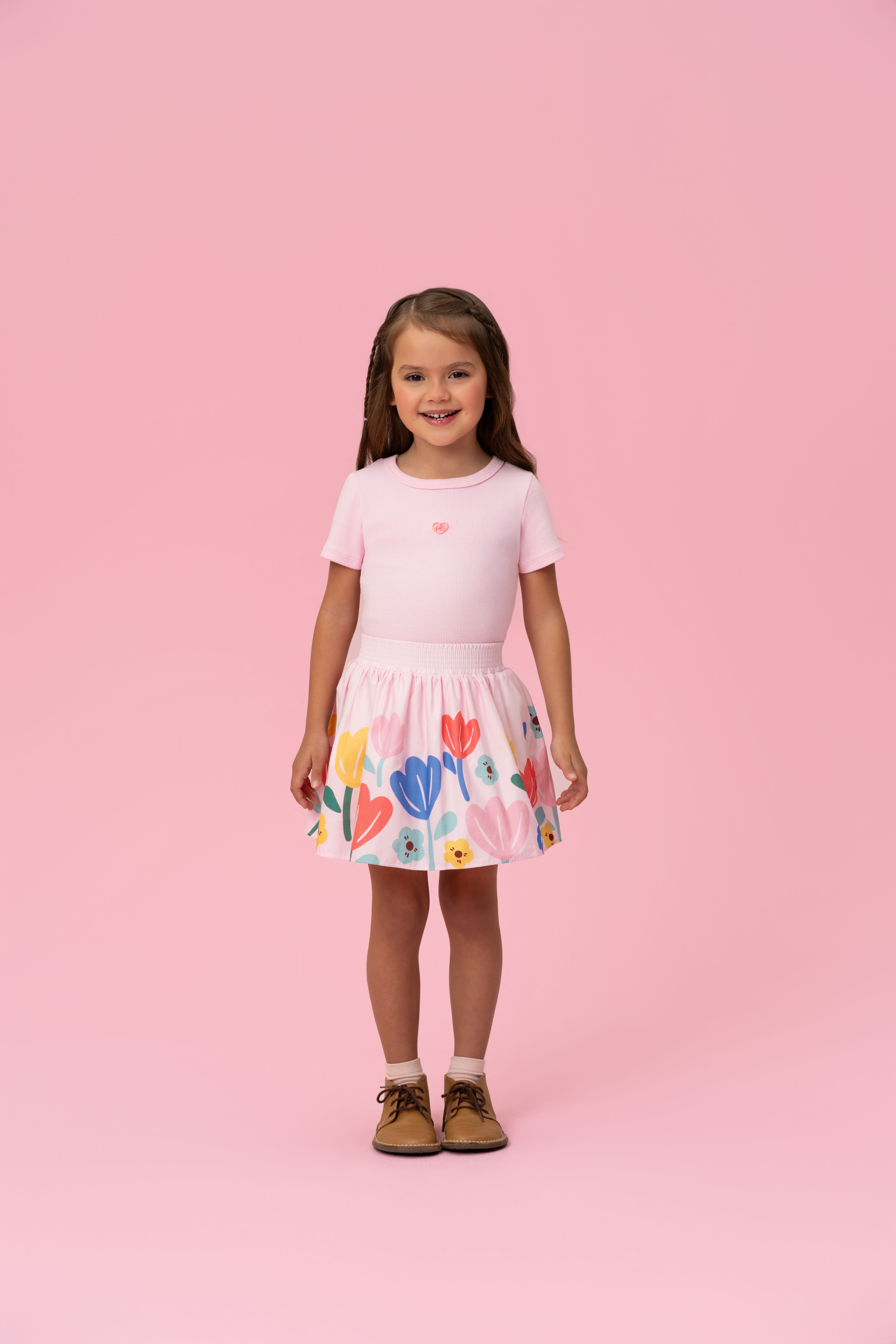 CONJUNTO INFANTIL MON SUCRÉ BLUSA EM CANELADO E SAIA ESTAMPADA - 51138028102