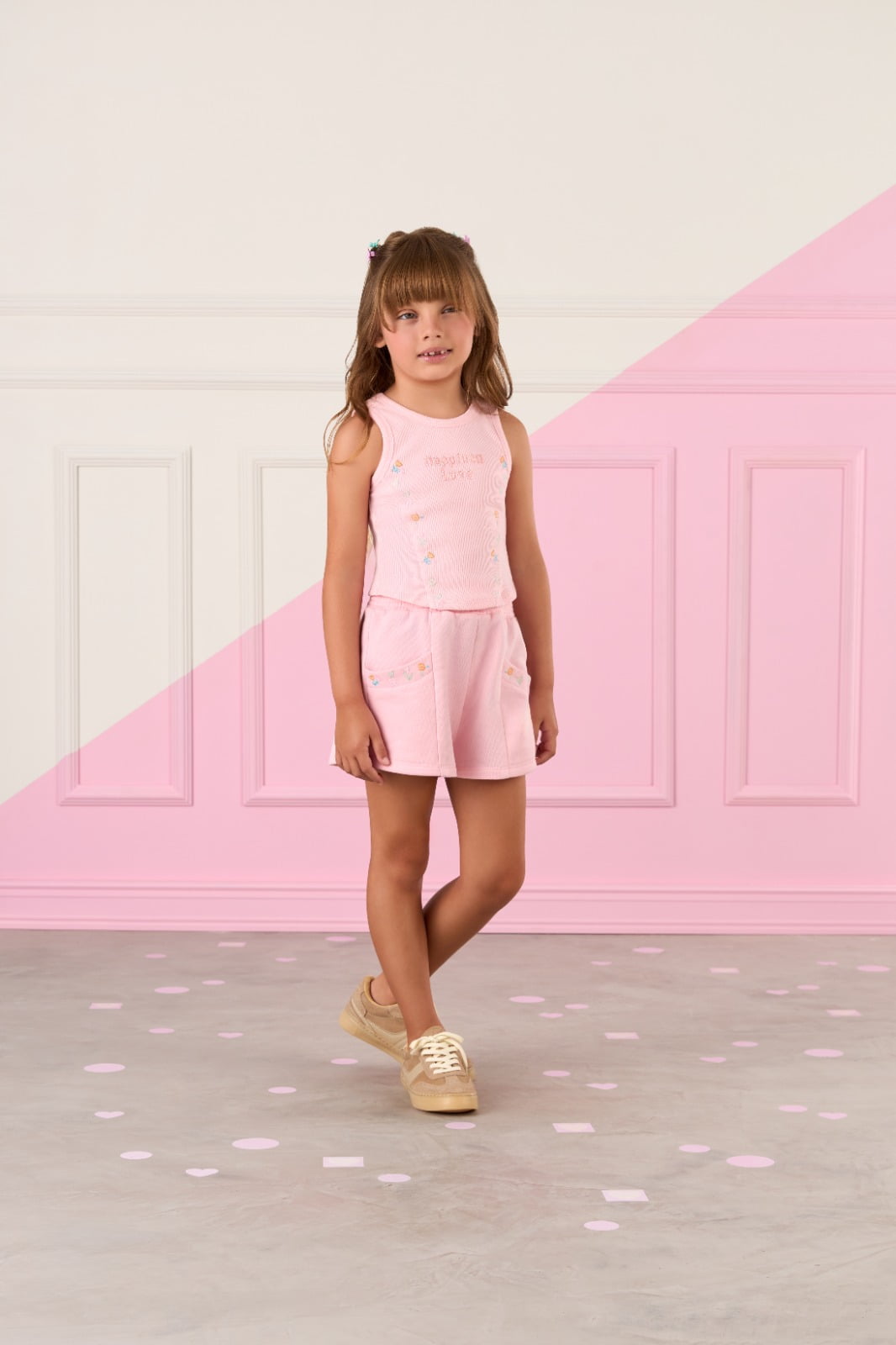 CONJUNTO INFANTIL MON SUCRÉ BLUSA EM RIBANA E SHORTS EM MOLECOTTON COM BORDADO - 51138025198