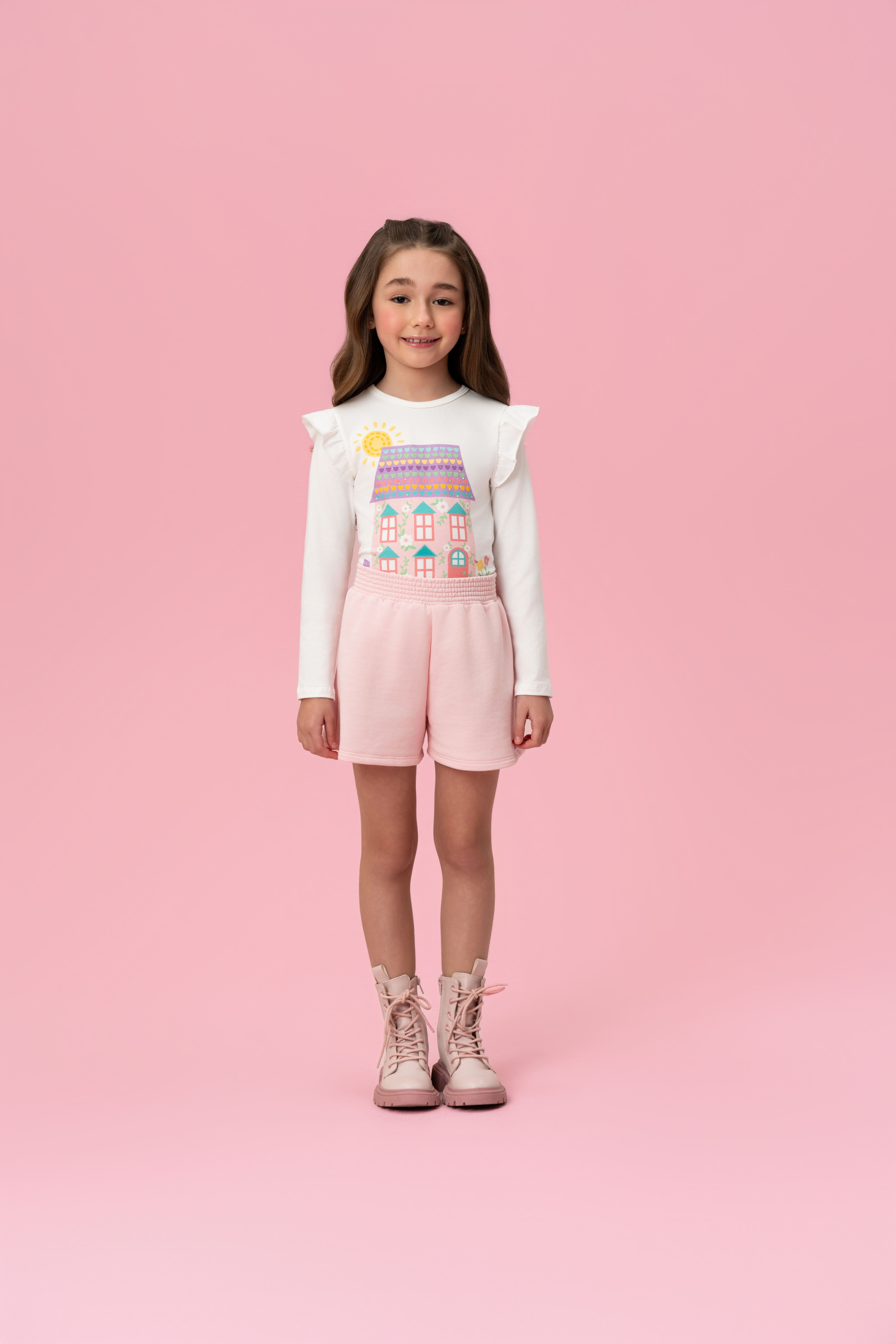 CONJUNTO INFANTIL MON SUCRÉ BLUSA MANGA LONGA COM ESTAMPA E SHORT EM MOLETINHO - 51138028226