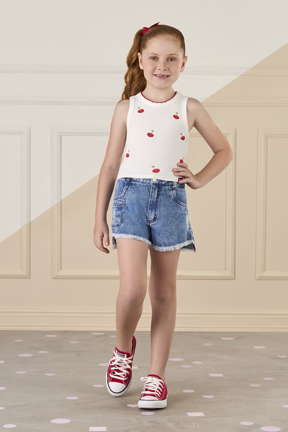 CONJUNTO INFANTIL MON SUCRÉ BLUSA REGATA ESTAMPADA E SHORT JEANS - 51138025304