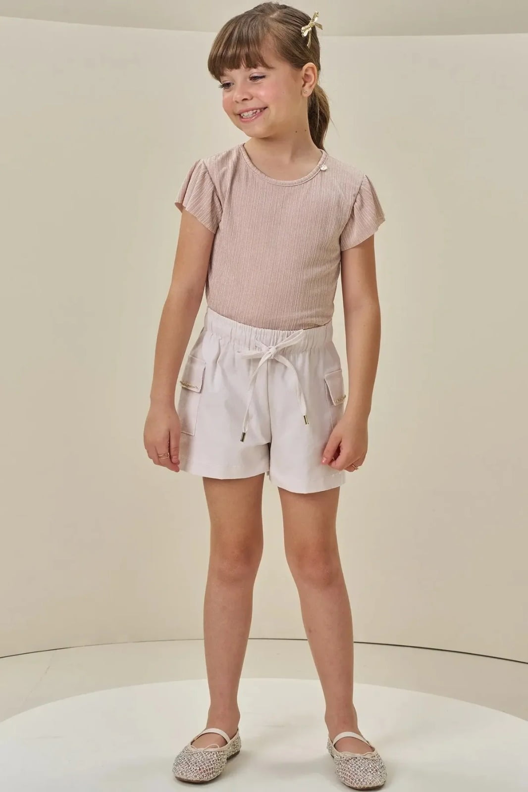 CONJUNTO INFANTIL NFANTI BLUSA BODY E SHORT EM SARJA COM ELASTANO - 85563