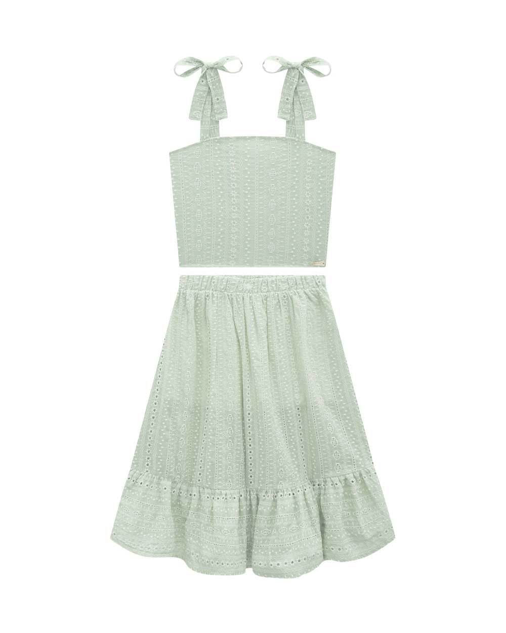 CONJUNTO INFANTIL NINA GO TOP E SAIA MIDI EM TECIDO LESIE COM SHORT INTERNO - 2243034