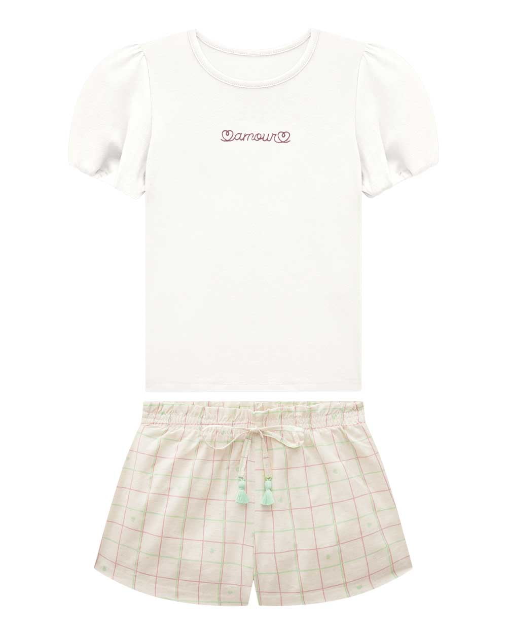 CONJUNTO INFANTIL SOMNII BLUSA EM COTTON E SHORT CLOCHARD EM TECIDO LINHO NATU - 3243082