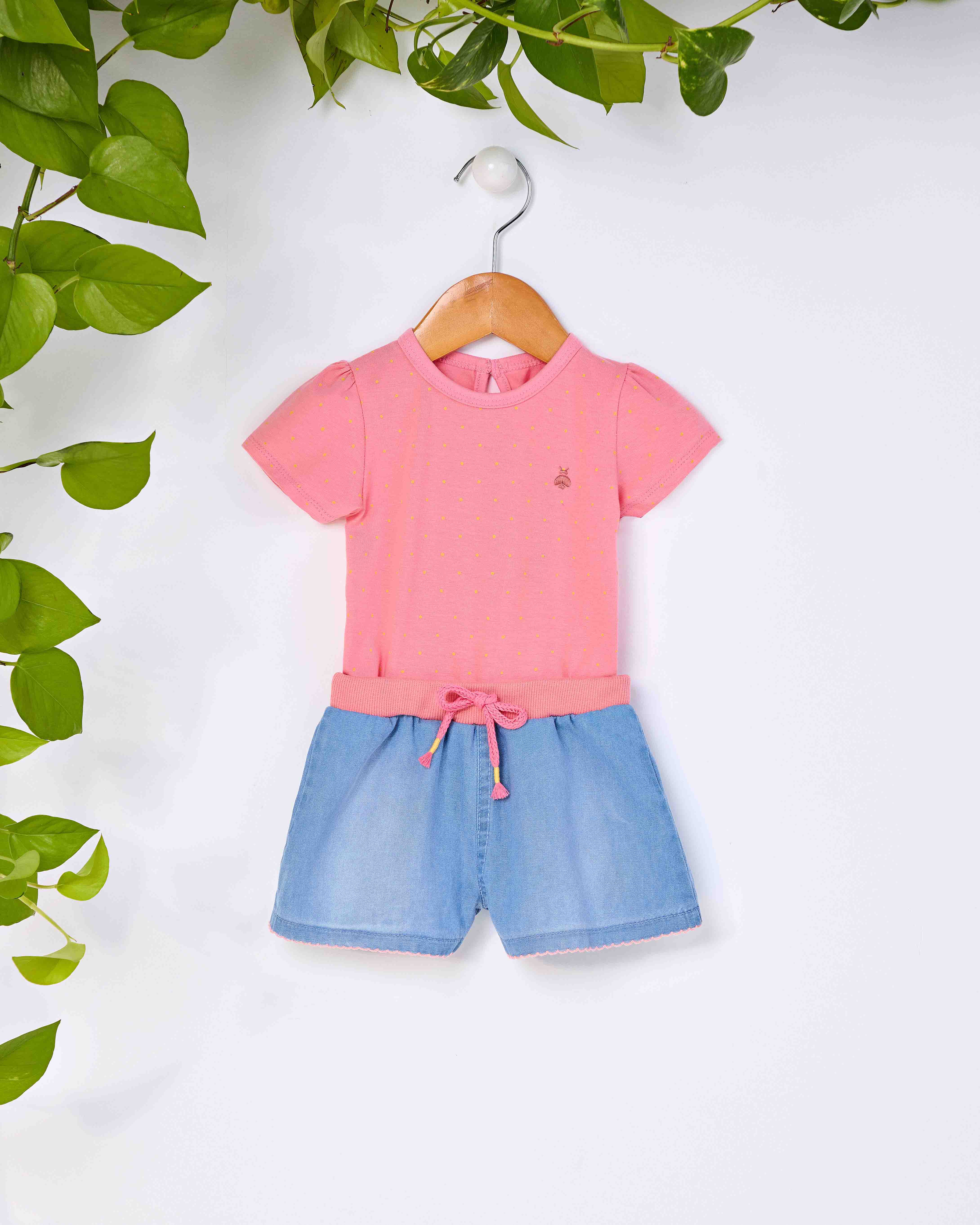 CONJUNTO INFANTIL SOMNII BODY EM COTTON E SHORT EM JEANS LEVE - 3243020