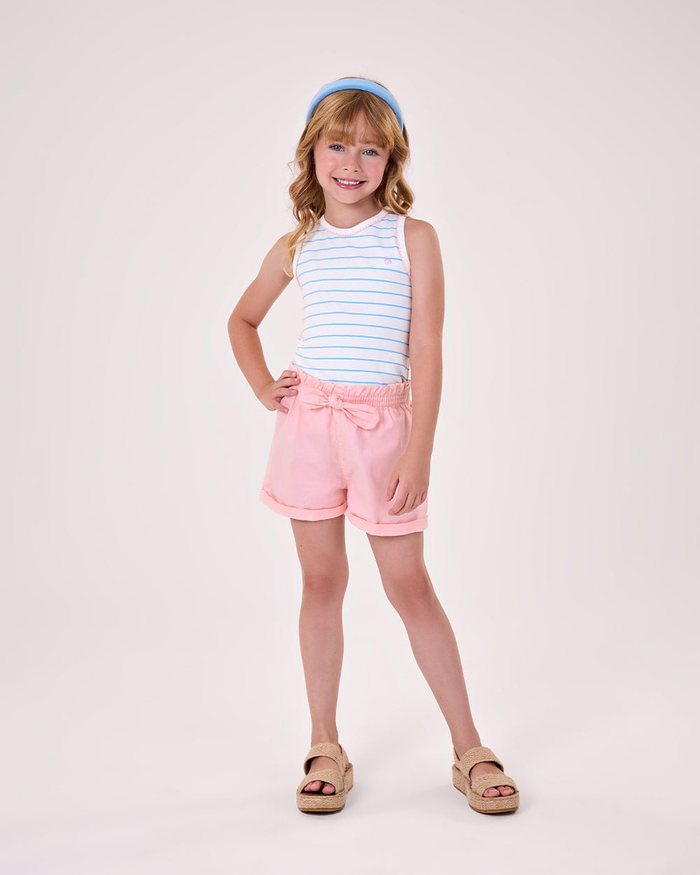 CONJUNTO INFANTIL SOMNII REGATA EM COTTON LISTRADO FIO TINTO E SHORT CLOHARD EM SARJA - 3243079