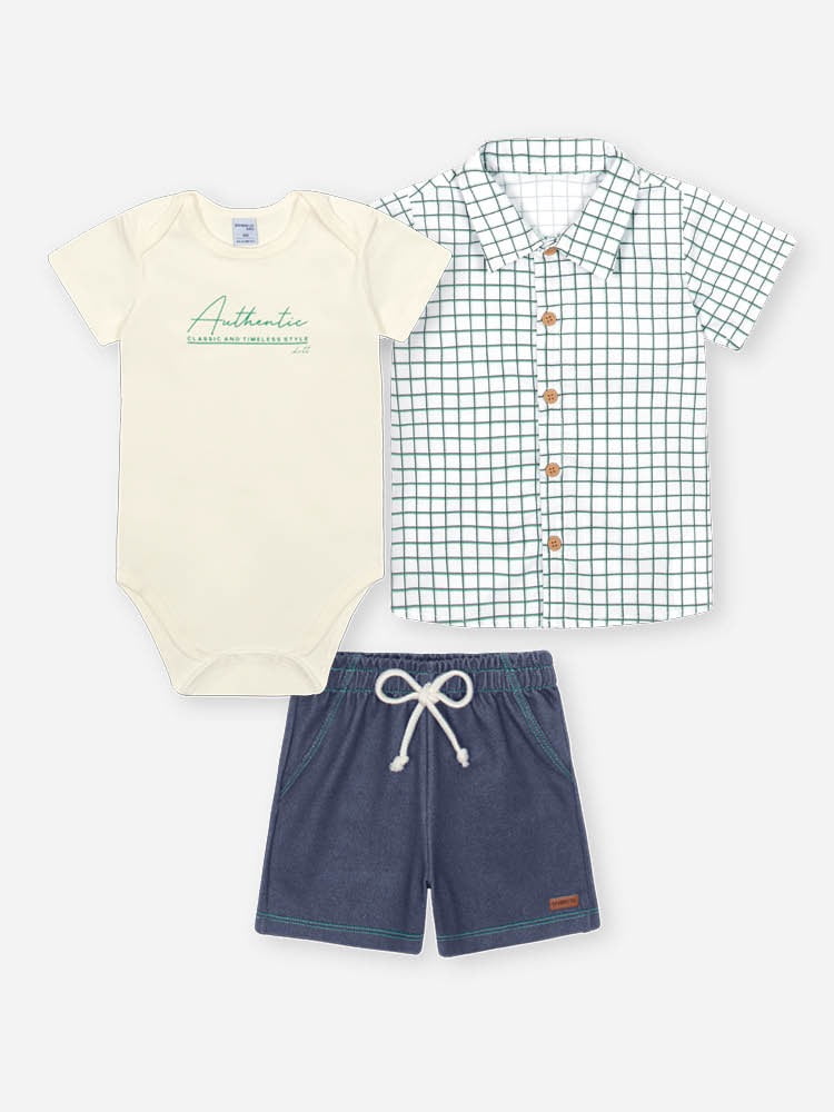 CONJUNTO INFANTIL DIVERTTO BODY COM CAMISA XADREZ E BERMUDA JEANS - 16268