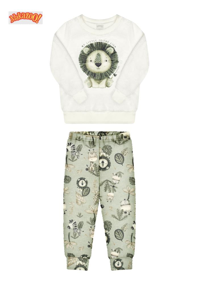 CONJUNTO INFANTIL ALAKAZOO BLUSÃO E CALÇA EM PELUCIADO ESTAMPA SAFARI - 65231