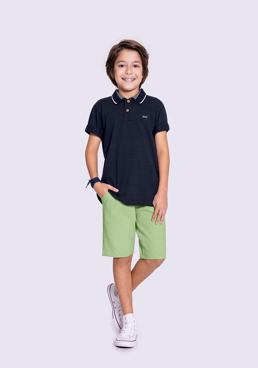 CONJUNTO INFANTIL ALAKAZOO CAMISA POLO E BERMUDA EM ECOTEX - 39417