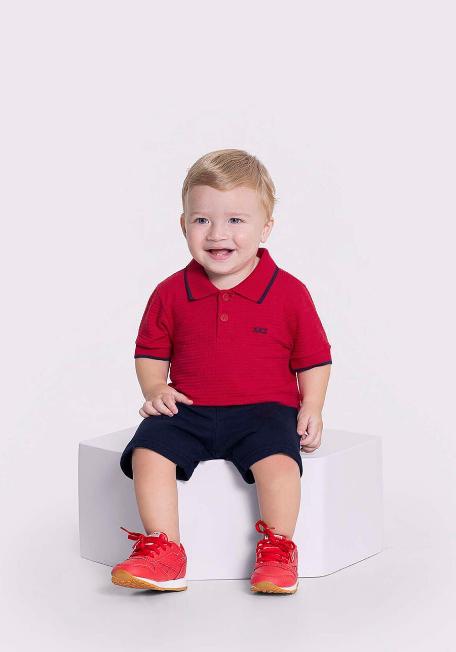 CONJUNTO INFANTIL ALAKAZOO CAMISA POLO EM MALHA TEXTURIZADA E BERMUDA EM MOLETOM - 45347