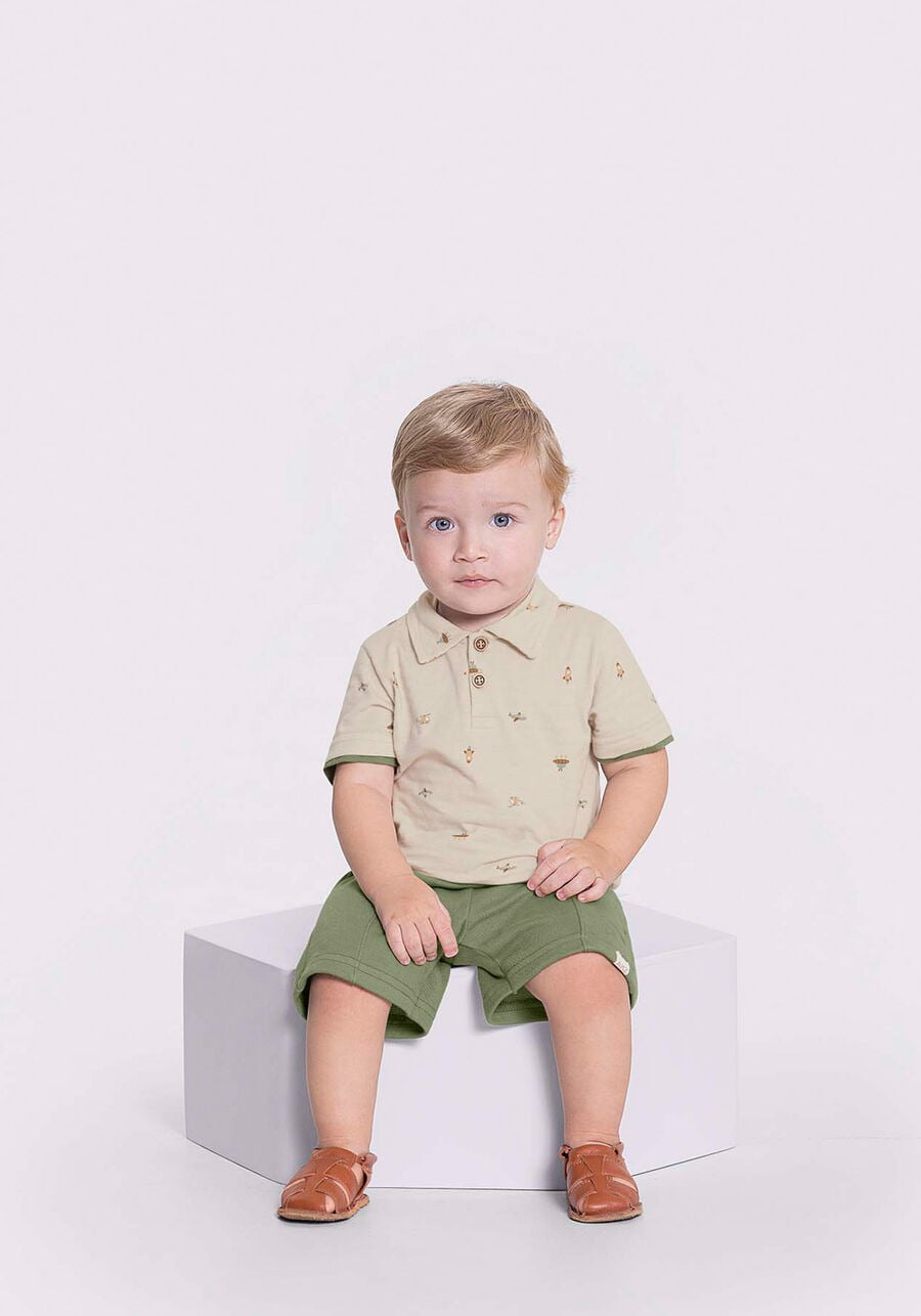 CONJUNTO INFANTIL ALAKAZOO CAMISA POLO ESTAMPADA BERMUDA EM MOLETINHO - 45348