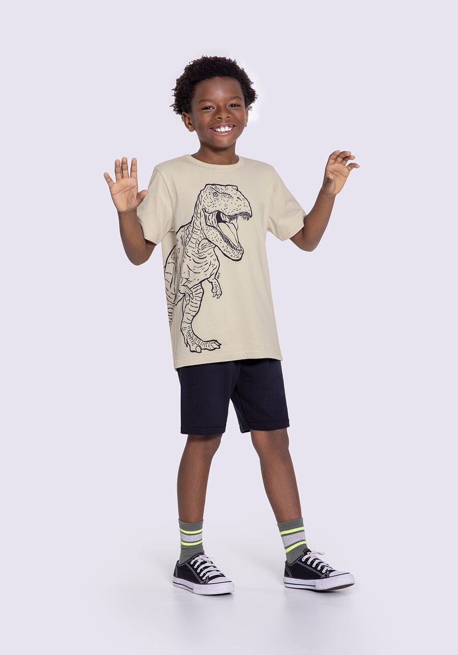 CONJUNTO INFANTIL ALAKAZOO CAMISETA COM ESTAMPA DE DINOSSAURO E BERMUDA EM MOLETINHO - 12954