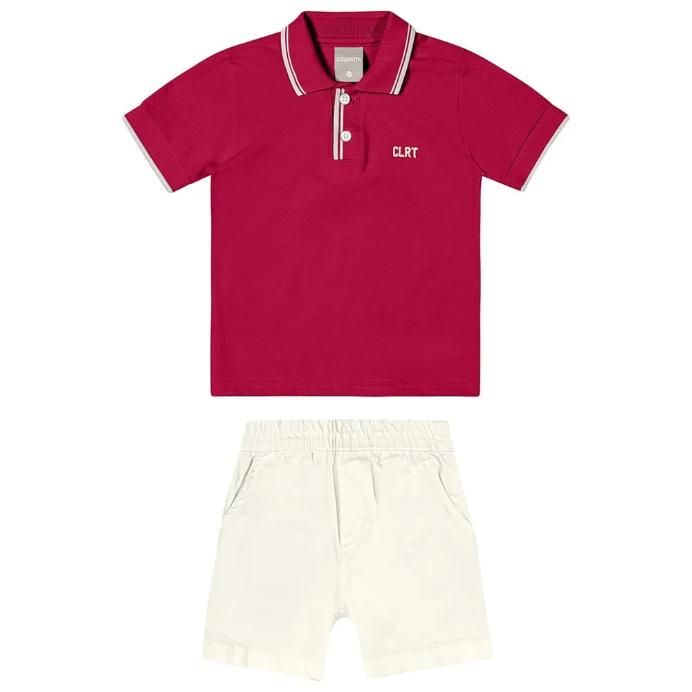 CONJUNTO INFANTIL CAMISA POLO COM BORDADO E BERMUDA EM SARJA - 72153