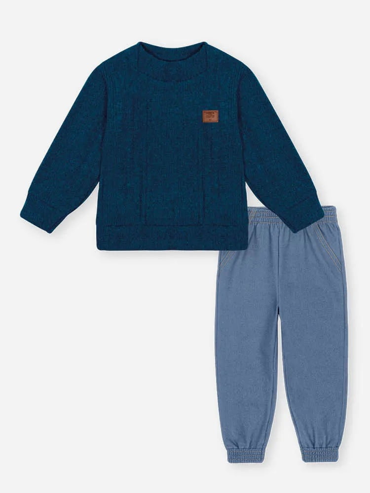 CONJUNTO INFANTIL DIVERTTO BLUSÃO EM TRICOT MELANGE E CALÇA EM MOLECOTTON DENIM - 16340
