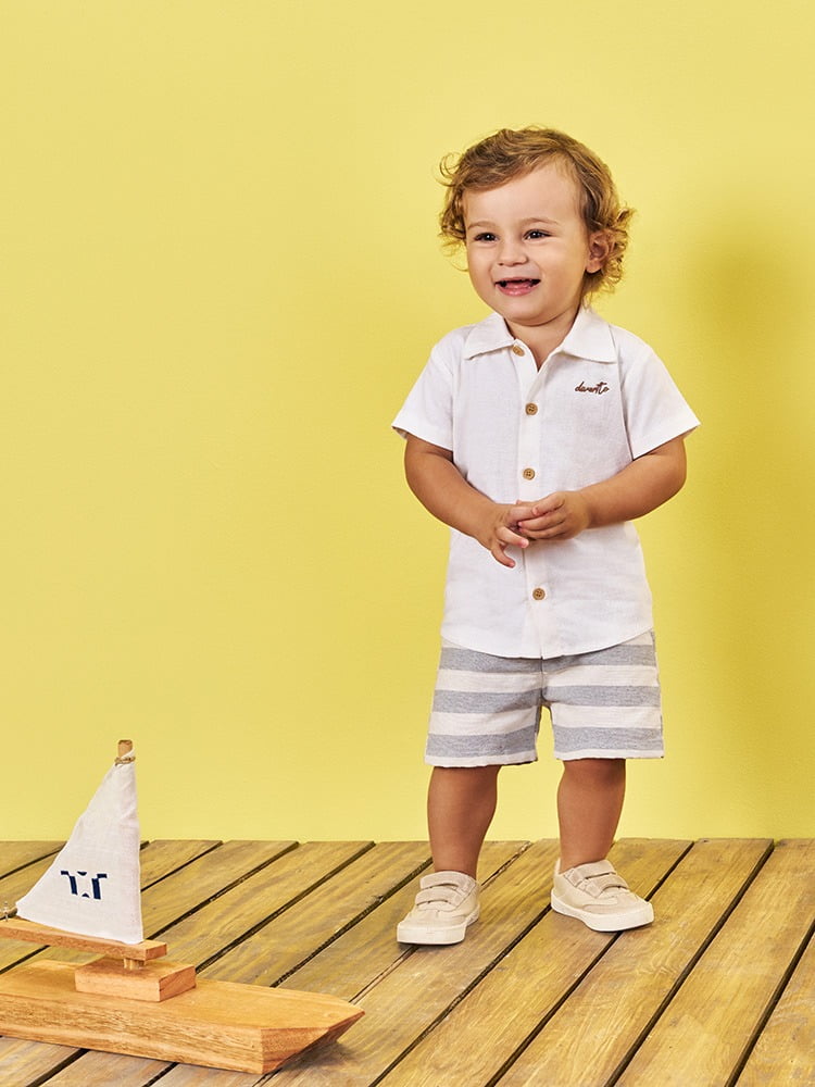 CONJUNTO INFANTIL DIVERTTO CAMISA LINHO E BERMUDA LISTRADA - 16308