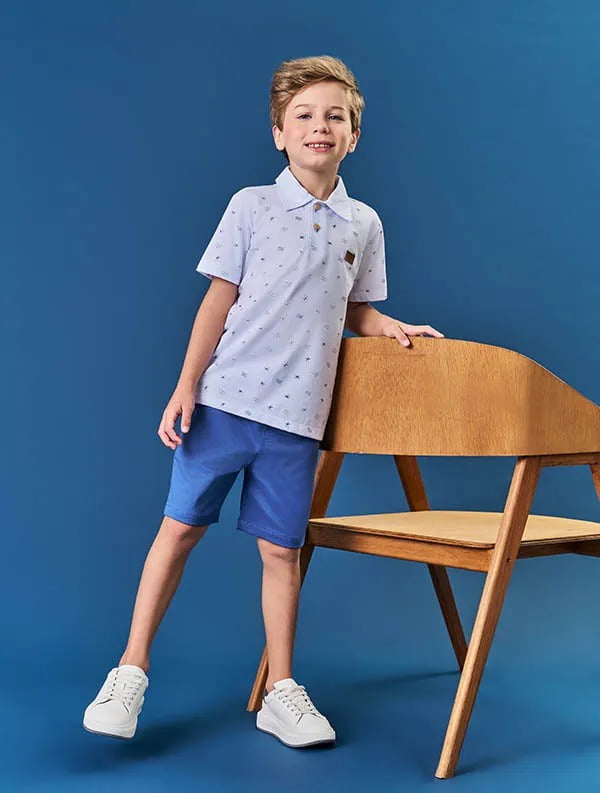 CONJUNTO INFANTIL DIVERTTO CAMISA POLO COM ESTAMPA E BERMUDA - 17790