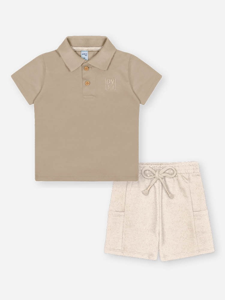 CONJUNTO INFANTIL DIVERTTO CAMISA POLO E BERMUDA EM COTTON LINHO - 16265