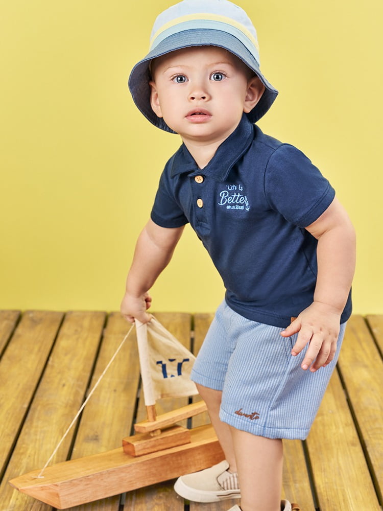 CONJUNTO INFANTIL DIVERTTO CAMISA POLO EM PIQUET COM BORDADO E BERMUDA TRABALHADA - 16310