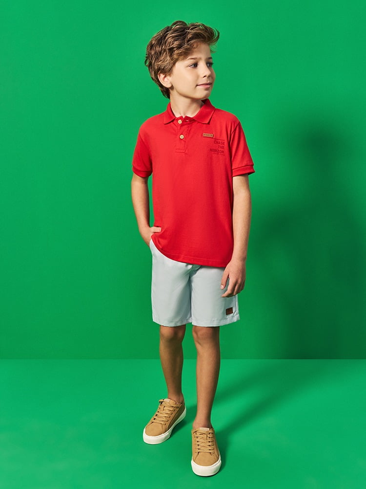 CONJUNTO INFANTIL DIVERTTO CAMISA POLO VERMELHO E BERMUDA EM SARJA - 27163