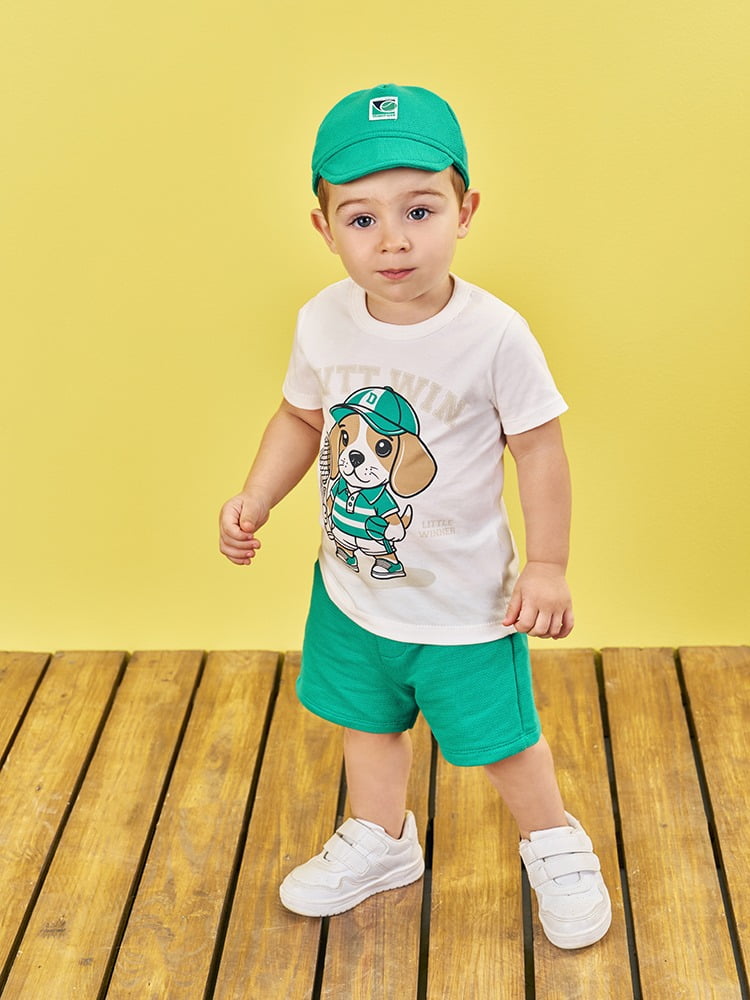CONJUNTO INFANTIL DIVERTTO CAMISETA COM ESTAMPA DE CACHORRINHO E BERMUDA TEXTURIZADA - 16299