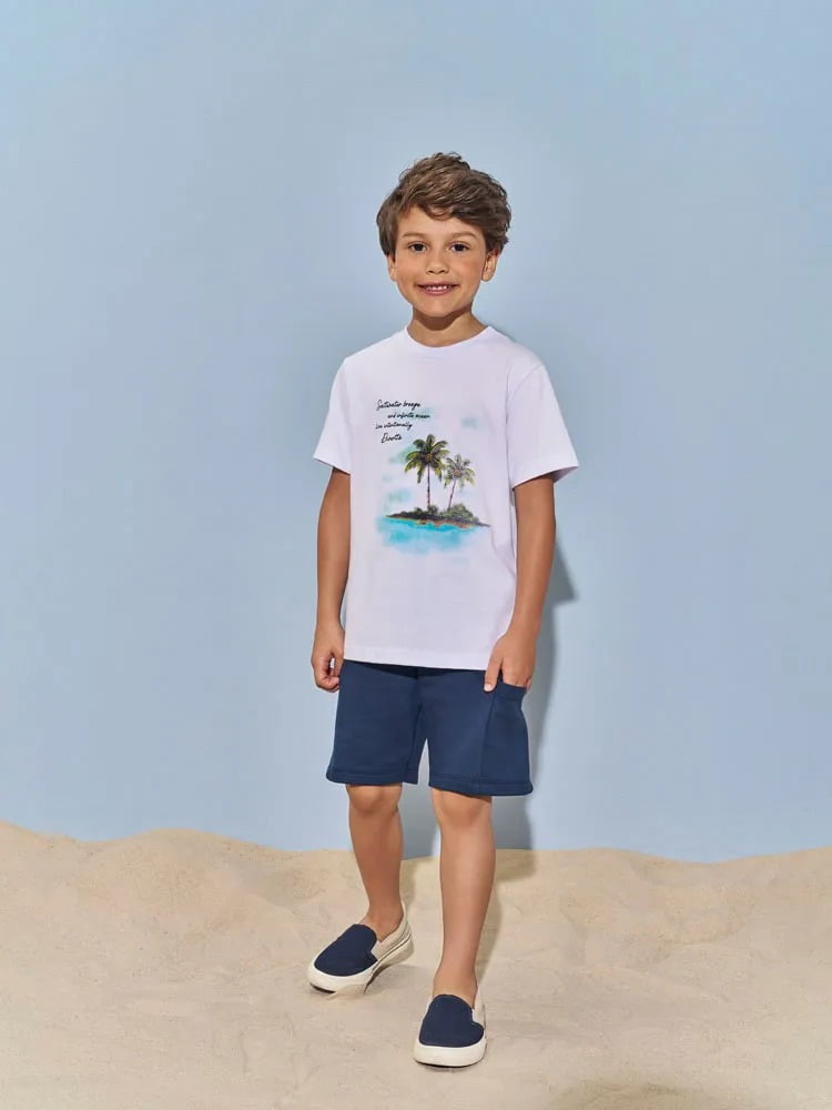 CONJUNTO INFANTIL DIVERTTO CAMISETA COM ESTAMPA TROPICAL E BERMUDA EM MOLETOM - 27038