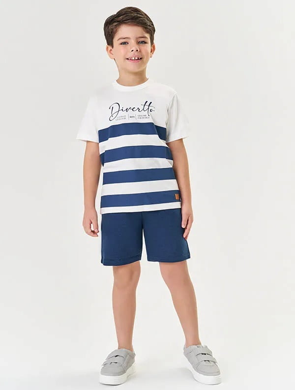 CONJUNTO INFANTIL DIVERTTO CAMISETA COM LISTRAS E BERMUDA - 17766