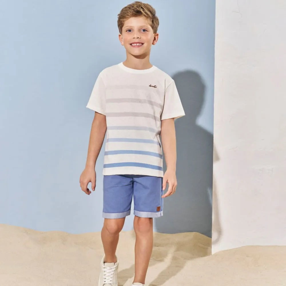 CONJUNTO INFANTIL DIVERTTO CAMISETA EM LINHO LISTRADO E BERMUDA EM JEANS - 27046