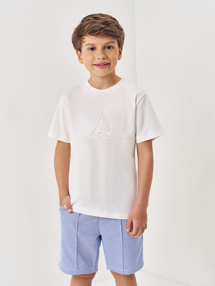 CONJUNTO INFANTIL DIVERTTO CAMISETA EM MAIA MALHA E BERMUDA LISTRADA - 27131