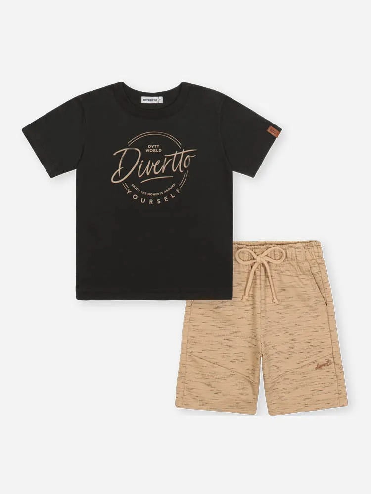 CONJUNTO INFANTIL DIVERTTO CAMISETA EM MEIA MALHA E BERMUDA - 27333