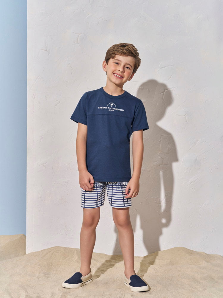 CONJUNTO INFANTIL DIVERTTO CAMISETA EM MEIA MALHA ESTAMPA 3D E BERMUDA EM MOLETOM - 27030
