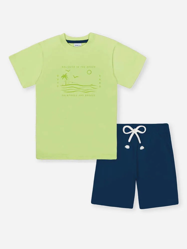 CONJUNTO INFANTIL DIVERTTO CAMISETA ESTAMPA HOLIDAYS IN BEACH E BERMUDA EM SARJA - 27052
