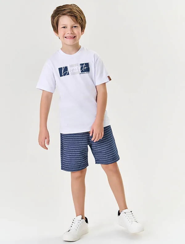 CONJUNTO INFANTIL DIVERTTO CAMISETA ESTAMPADA E BERMUDA LISTRADA - 17776