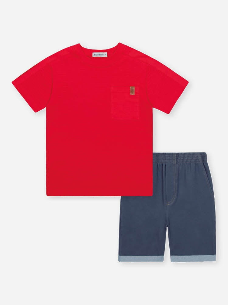 CONJUNTO INFANTIL DIVERTTO CAMISETA TEXTURIZADA E BERMUDA EM JEANS - 27147