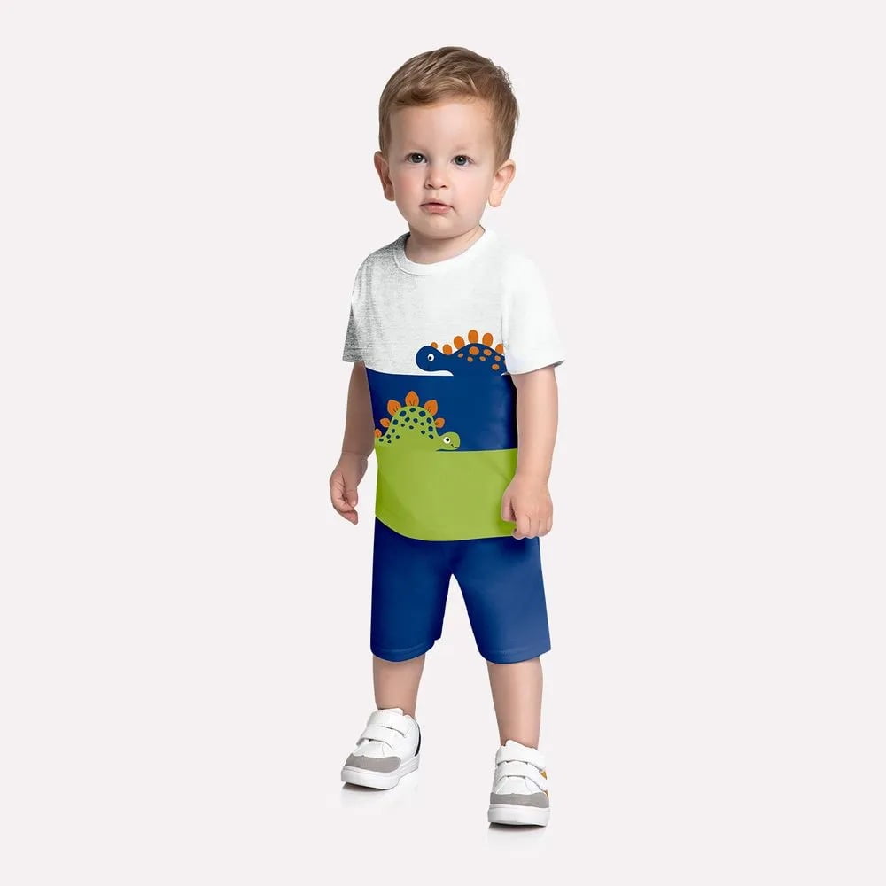 CONJUNTO INFANTIL KYLY CAMISETA E BERMUDA ESTAMPA DINOSSAURO - 1000949