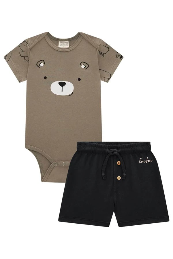 CONJUNTO INFANTIL LUC.BOO BODY EM RIBANA E BERMUDA EM MOLEVISCO - 75570