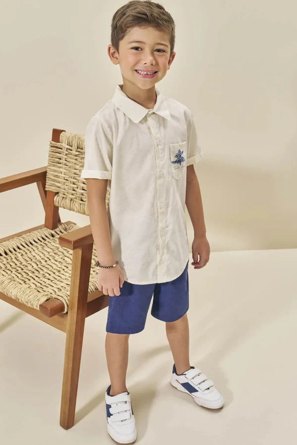 CONJUNTO INFANTIL LUC.BOO CAMISA EM LINHO DELUXE E BERMUDA EM SARJA LINHO COM ELASTANO - 77103