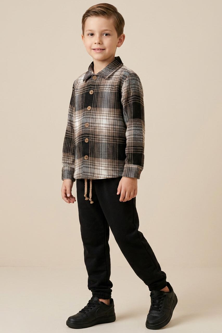 CONJUNTO INFANTIL LUC.BOO CAMISA OVERSHIRT EM FLANELADA E CALÇA EM MOLETOM - 21221