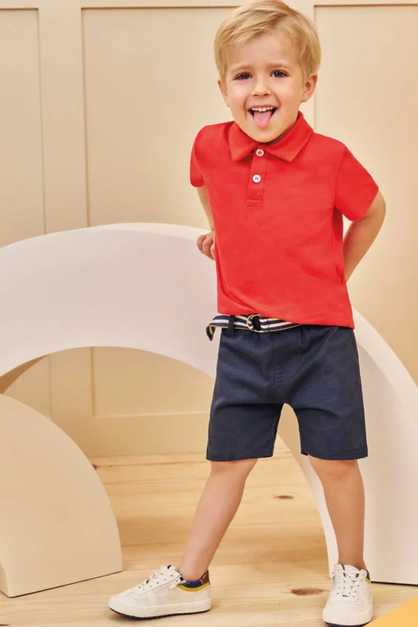 CONJUNTO INFANTIL LUC.BOO CAMISA POLO EM MEIA MALHA E BERMUDA EM SARJA STRETCH E CINTO DE CADARÇO - 76005