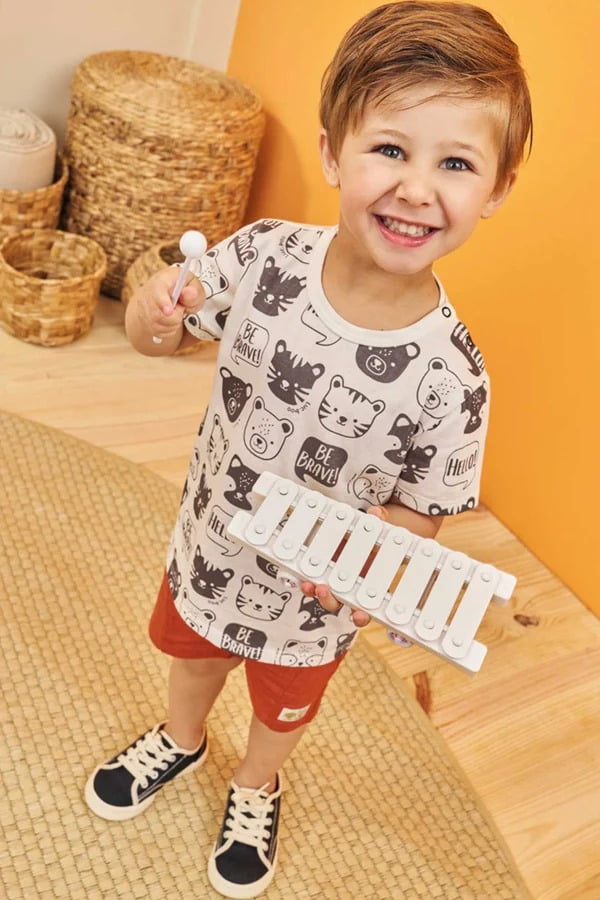 CONJUNTO INFANTIL LUC.BOO CAMISETA EM MEIA MALHA E BERMUDA EM PANAMÁ LINHO COM ELASTANO - 75748