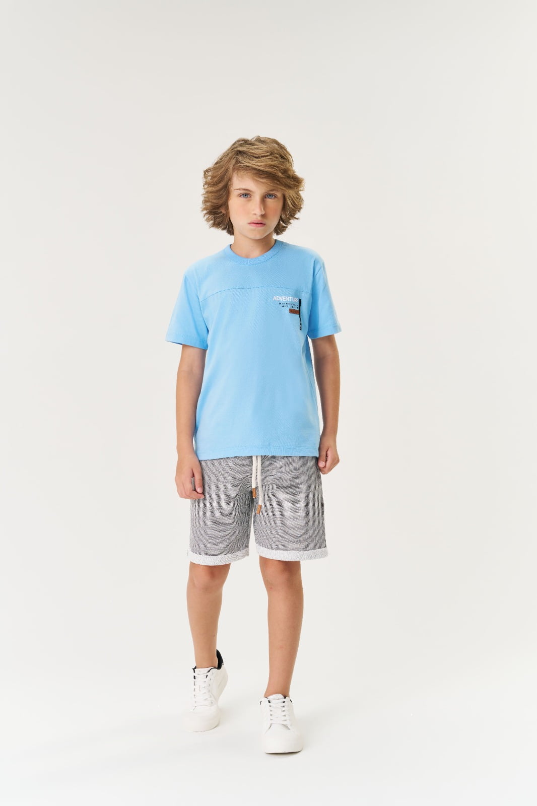 CONJUNTO INFANTIL MENINO DIVERTTO CAMISETA E BERMUDA EM MOLETINHO LISTRADO - 17684